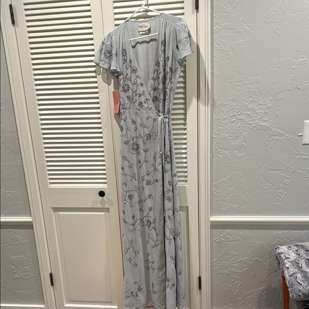 BHLDN Gray Maxi Dress with Silver Embroidery - Picture 10 of 10
